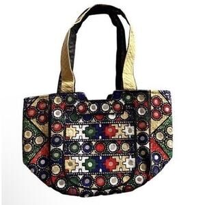 UNIQUE Tote Mirrored Pakistan Blue Red Green White Bag Medium Shoulder Bag NWOT